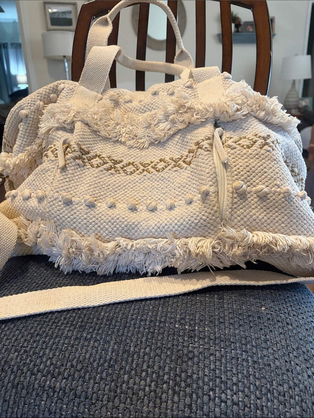 Universal Thread Cream Fringe Textured Tote
